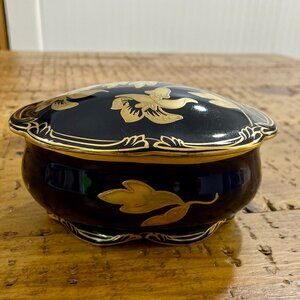 Vtg.  JL Menau Graf Von Henneberg Echt Kobalt Trinket Box - Cobalt Blue and Gold